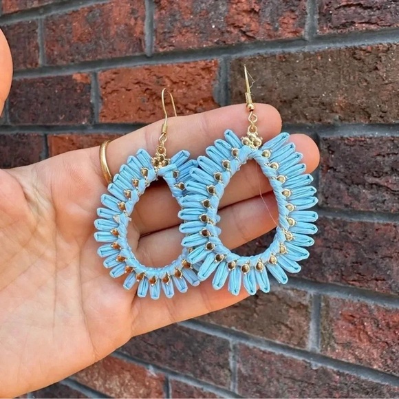 Vintage Blue Rattan Bohemian Oval Earrings - Picture 5 of 5